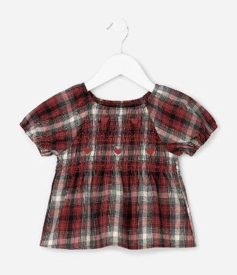 Blusa Infantil em Tricoline Xadrez com Corações – Tam 1 a 6 Anos