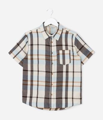 Camisa Manga Curta em Flanela Xadrez - Tam 5 a 14 Anos