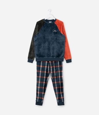 Pijama Longo Infantil em Fleece Montanha - Tam 7 aos 16 Anos