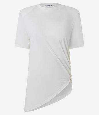 Blusa Drapeada com Ombreiras e Barra Assimétrica