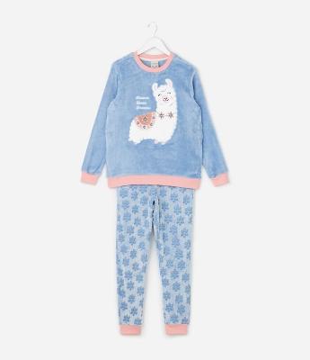 Pijama Longo Infantil com Estampa FullPrint e Lhama - Tam 4 aos 14 Anos