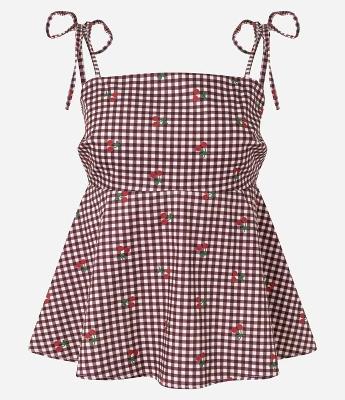 Blusa Xadrez de Alcinha com Estampa Cereja