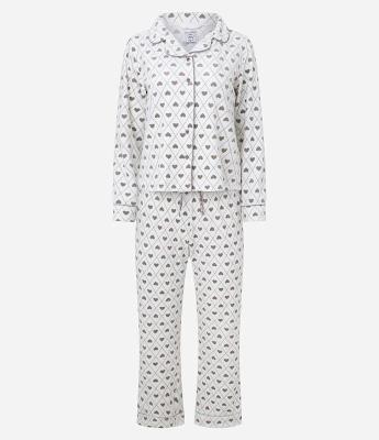 Pijama Americano Longo em Plush com Coraçõezinhos