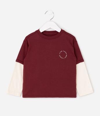 Camiseta Manga Longa com Efeito Sobreposto - Tam 1 a 6 Anos