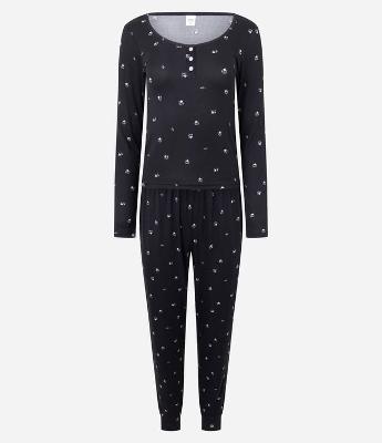 Pijama Longo em Ribana Floral com Botões