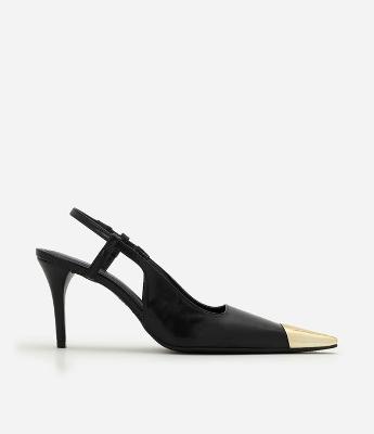 Sapato Scarpin em PU com Bico Fino e Biqueira Metalizada