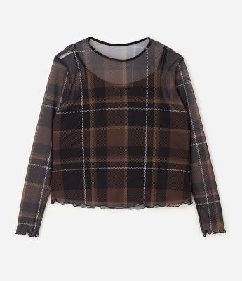 Blusa em Tule Xadrez com Anágua e Barra Ondulada Curve & Plus Size