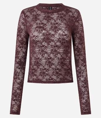 Blusa Slim Manga Longa em Renda Floral