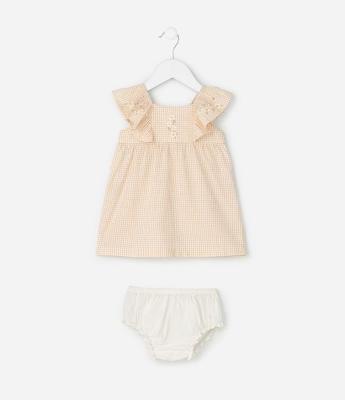 Vestido Infantil Xadrez Vichy com Calcinha - Tam 0 a 18 meses