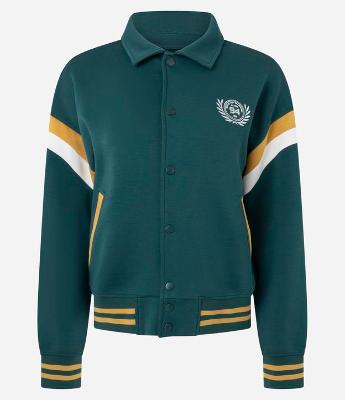 Jaqueta Esportiva College com Bordado e Listras Contrastantes