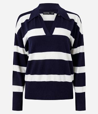 Suéter em Tricô Listrado com Gola Polo