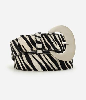 Cinto Médio em Couro com Estampa Zebra