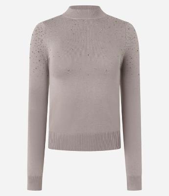 Blusa Regular em Tricô com Aplicação de Brilhos