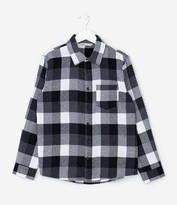 Camisa Manga Longa em Flanela Xadrez - Tam 5 a 14 Anos
