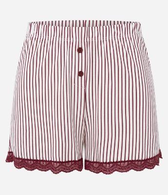 Short de Pijama em Viscolycra com Estampa de Listras e Rendinha