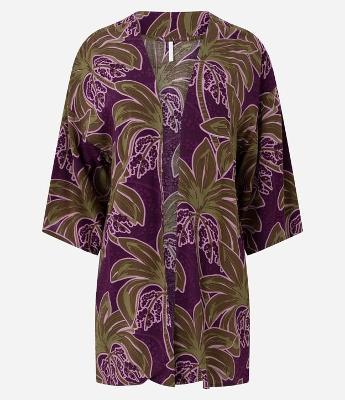 Saída de Praia Kimono em Viscolinho com Estampa de Coqueiro