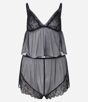 Pijama Short Doll em Tule com Detalhes em Renda