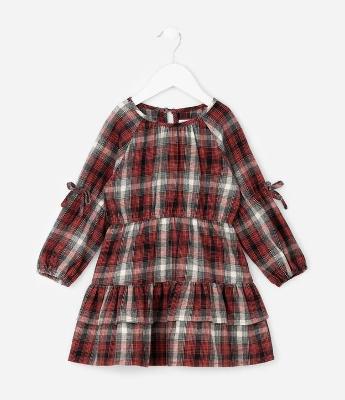 Vestido Infantil Em Tricoline Xadrez Com Laços – Tam 1 A 6 Anos