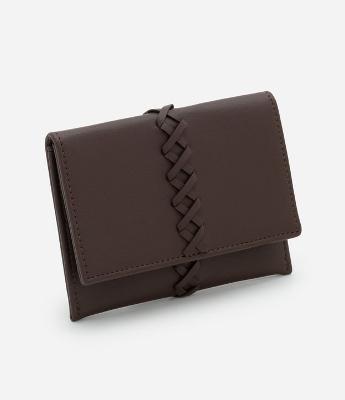Carteira Envelope Pequena em PU com Detalhe Trançado