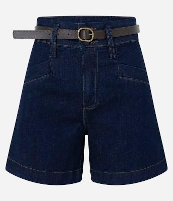 Short Jeans com Cintura Alta e Cinto em PU