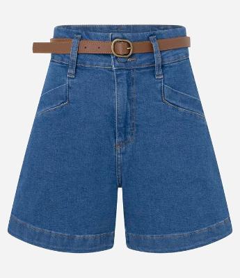 Short Jeans com Cintura Alta e Cinto em PU