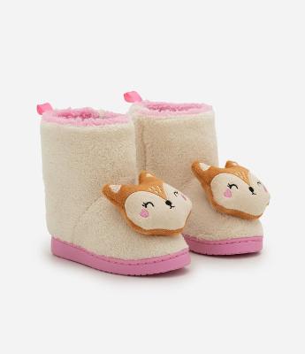 Pantufa Bota Infantil em Fleece com Carinha de Esquilo - Tam 19/20 ao 27/28