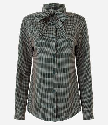 Camisa Xadrez Alfaiatada com Laço na Gola