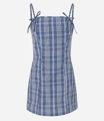 Vestido Curto Xadrez em Tricoline com Alças Finas e Laço