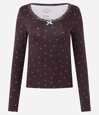 Blusa de Pijama em Peach Touch com Estampa de Coração