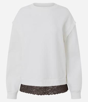 Blusa Manga Longa em Moletom com Renda na Barra