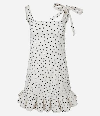 Vestido em Bengaline com Babados na Barra e Estampa Poá