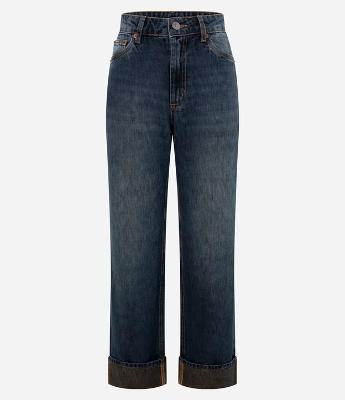 Calça Jeans Reta Comfort com Cintura Alta e Barra Dobrada
