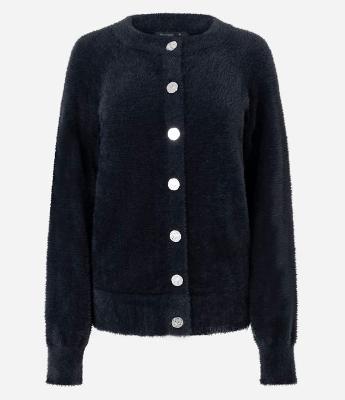 Cardigan Regular em Tricô com Textura de Pelinhos
