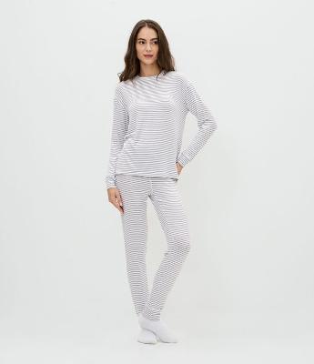 Pijama Longo em Tricô com Estampa de Listras