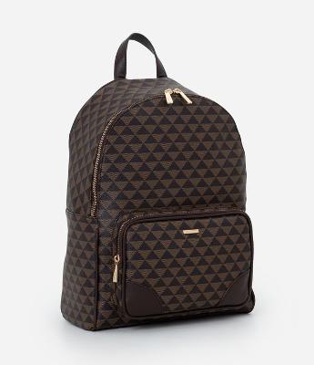 Mochila em PU com Estampa de Triângulos