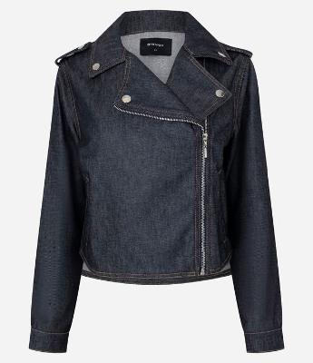 Jaqueta Biker em Jeans Estruturada com Zíper