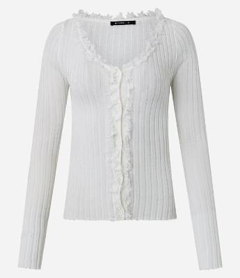 Cardigan Regular em Tricô com Renda Aplicada