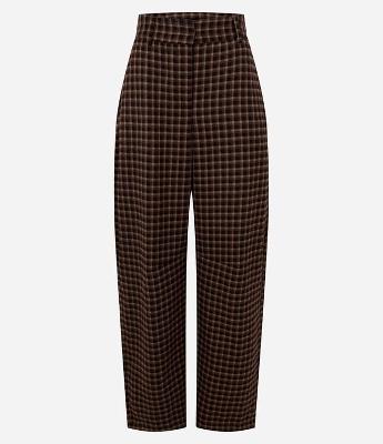 Calça Barrel Alfaiatada Xadrez com Bolsos