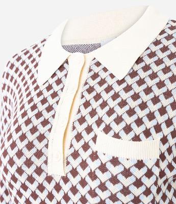 Blusa em Tricô com Gola Polo e Estampa Geométrica Argyle