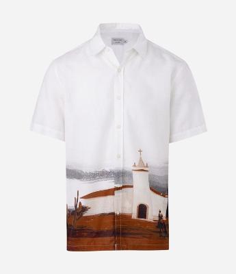 Camisa em Algodão com Linho e Estampa Paisagem Sertão Alceu Valença
