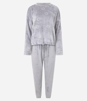 Pijama Longo em Fleece com Textura de Gatinhos