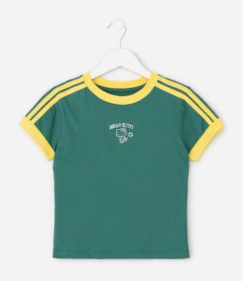 Baby Look Infantil em Cotton Bordado Hello Kitty - Tam 5 a 16 anos
