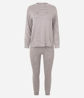 Pijama Longo Tricô com Estampa Listrada