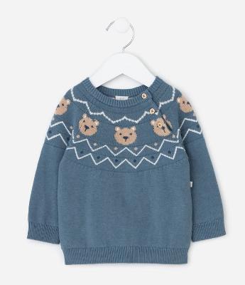 Casaco Infantil em Tricô Jacquard com Ursinhos – Tam 0 a 18 Meses