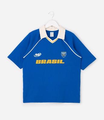 Camiseta Infantil Esportiva Polo Over com Lettering Brasil  – Tam 5 a 16 Anos