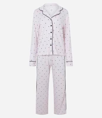 Pijama Longo Americano em Peach Touch com Estampa Poá