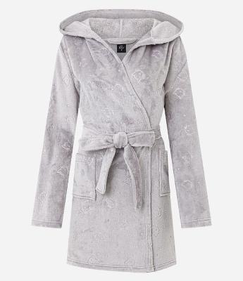 Robe em Fleece com Capuz e Textura de Gatinhos