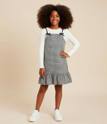 Vestido Infantil Tweed com Blusa Manga Longa - Tam 5 a 14 Anos