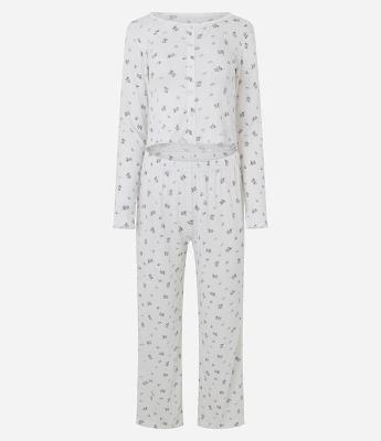 Pijama Longo em Tricô com Estampa de Flores