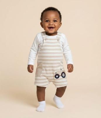 Jardineira Infantil Listrado com Bordado de Urso – Tam 0 a 18 Meses